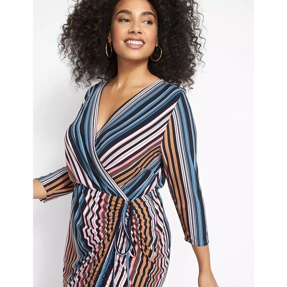 Lane Bryant striped Surplice-Neck Side-Ruched Midi Dress sz 22/24 new with tags - Picture 3 of 8